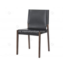 Sillín negro de cuero sin brazo de madera sillas de comedor